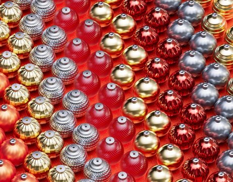 Christmas balls ornaments background pattern, New Year decoration, 3D render