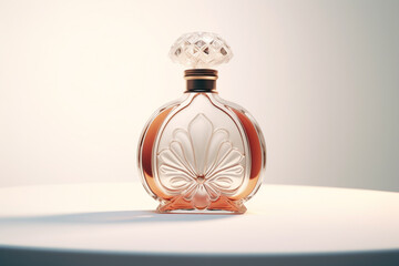 Beautiful transparent and fancy perfume bottle. Generative AI