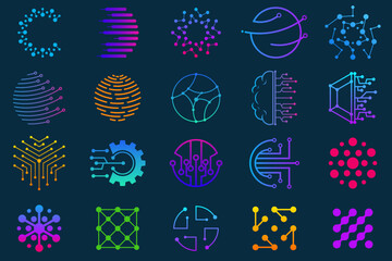 Set of technology dot logo design and business card. symbol tech, internet, system, Artificial Intelligence and computer. inspiration logo design modern