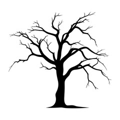 Dead Tree Vector Silhouette Clipart, Scary Tree Silhouette vector, Halloween Spooky Tree vector illustration