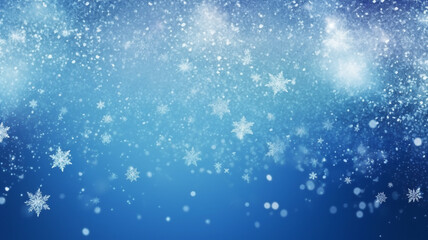 Fototapeta premium Christmas background snow blue background. Christmas snowy winter design. White falling snowflakes,