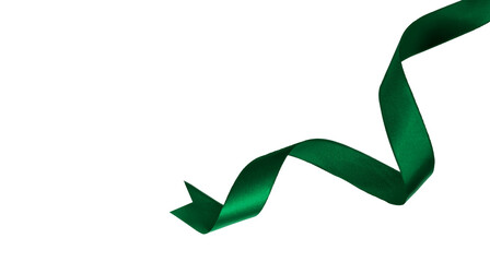 curly green ribbon for christmas and birthday present, Isolated element PNG image.