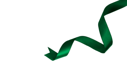 curly green ribbon for christmas and birthday present, Isolated element PNG image.