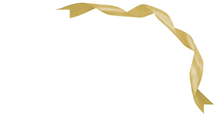 curly golden ribbon for christmas and birthday present, Isolated element PNG image.