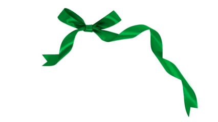 Green gift bow on isolated and white background, green ribbon for christmas.