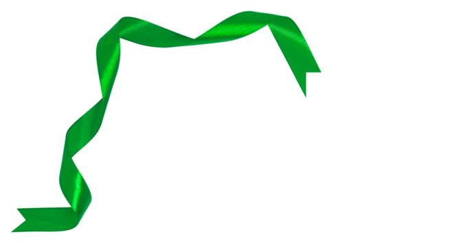 curly green ribbon for Christmas and birthday present on isolated background.