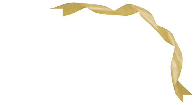 curly golden ribbon for christmas and birthday present, Isolated element PNG image.