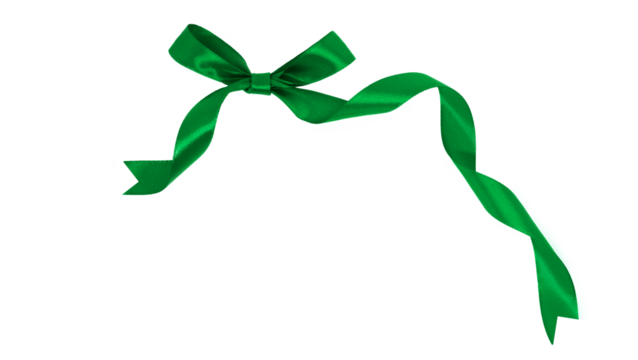 Green gift bow on isolated and white background, green ribbon for christmas.