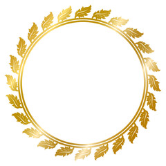 leaf frame , vintage frame , ornament frame , decorative frame , circle golden frame , illustration isolated on white background , transparent background png file ready to use