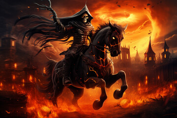 dead knight in the fire,Halloween concept