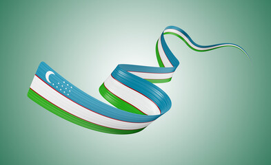 3d Flag Of Uzbekistan 3d Waving Ribbon Flag Isolated On Soft Pastel Green Background 3d Illustration