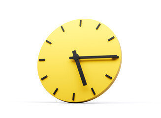 3d Simple Yellow Round Wall Clock 5:15 Five Fifteen Quarter Past Five 3d illustration