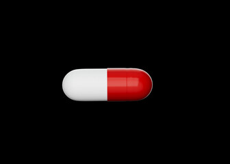 3d Red And White Pharmaceutical Antibiotic Capsule Isolated On Black Background 3d Illustration