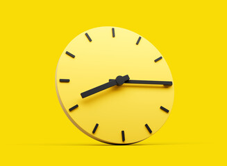 3d Yellow Round Wall Clock 8:15 Eight Fifteen Quarter Past Eight Yellow Background 3d illustration