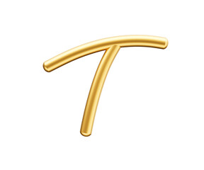 3d Golden Shiny Capital Letter T Alphabet T Rounded Inflatable Font White Background 3d Illustration