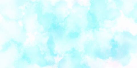 Abstract blue wall background with watercolor cloud and sky. blue sky and natural white cloud. pink cloud sky on art graphics, blue wall christmas texture pattern background.