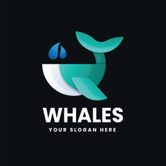 Whale gradient colorful logo design template