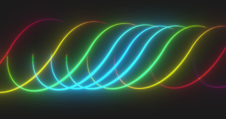 Abstract multicolored glowing bright magical energy lines on a black background