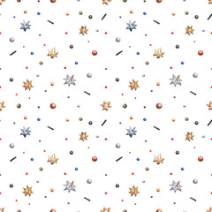 Watercolor seamless pattern with stars, tinsel, confetti on a white background. - obrazy, fototapety, plakaty