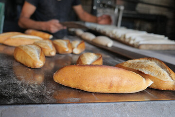 Bread in the oven, detail of old bakery