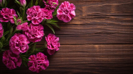 Fototapeta na wymiar Sweet William Flower on Wooden Background with Copy Space