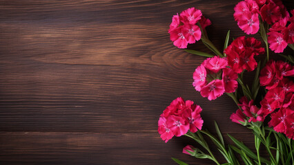 Obraz na płótnie Canvas Sweet William Flower on Wooden Background with Copy Space