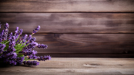 Lavender Blossom on Wood Background with Copy Space