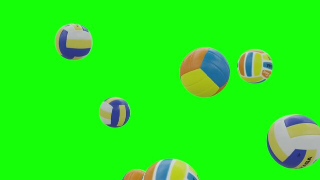 Volleyball Balls Falling On A Screen With Alpha Channel