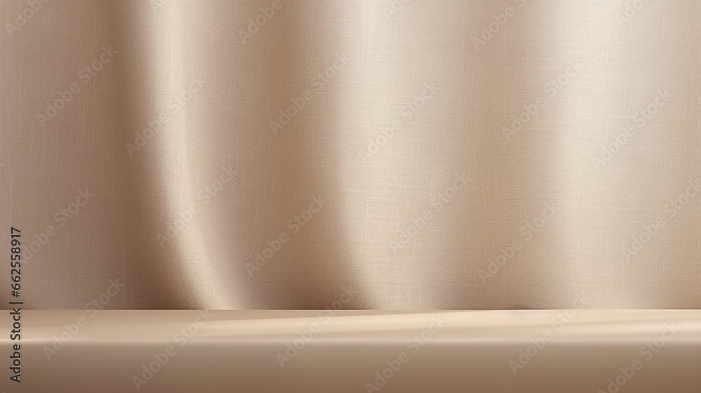 Poster empty curtains stage light on beige background. mock up product display podium with generative ai.