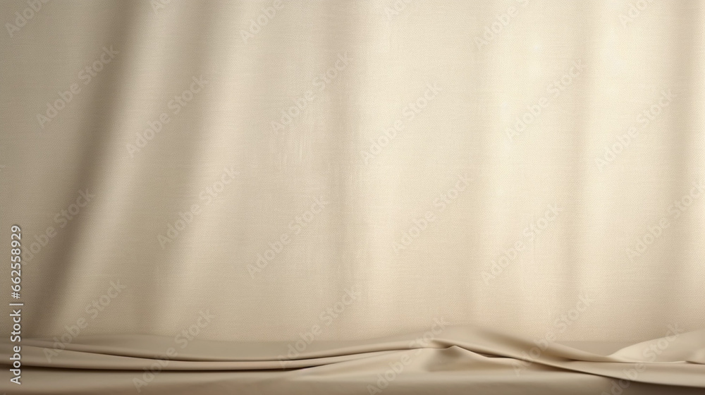 Poster empty curtains stage light on beige background. mock up product display podium with generative ai.