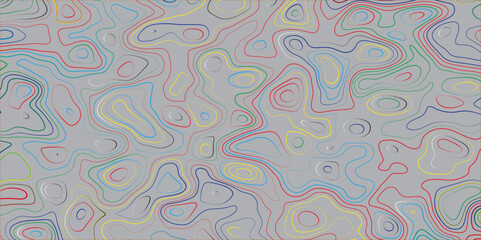 Contour topographic map. Geographic grid map background. Colorful contour lines. Vector illustration.