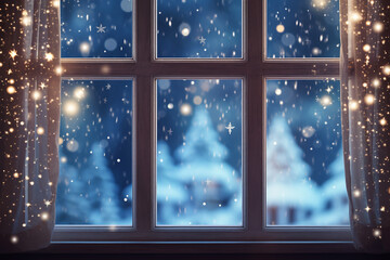 Winter festive, closed window frame decoration backgrounds