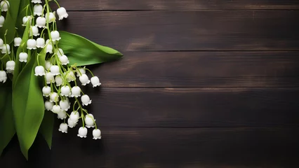   Lily of the Valley Flower on Wooden Background with Copy Space © icehawk33
