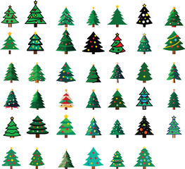set of christmas trees in various style