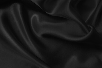 Black grey fabric texture background, detail of silk or linen pattern. - obrazy, fototapety, plakaty