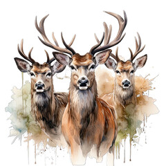 Three Deer Watercolor Png