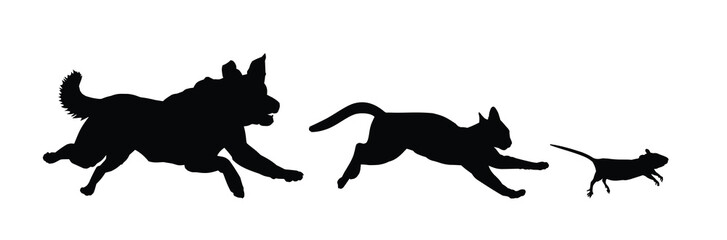 The Silhouettes running dog, cat and mouse.
- 662561192