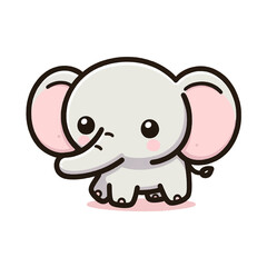Obraz premium Vector of a cartoonish elephant with bold outlines, standing playfully, highlighted in soft pastel shades, on a transparent background (PNG).