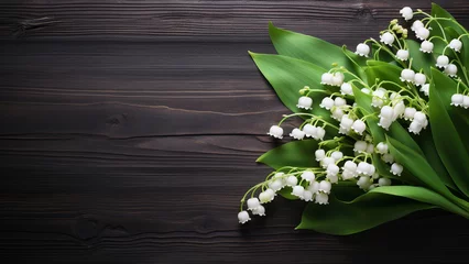 Fototapeten  Lily of the Valley Flower on Wooden Background with Copy Space © icehawk33