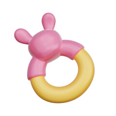 3D Pink baby teething ring, baby gender reveal, It's a girl, birthday party, 3d rendering.