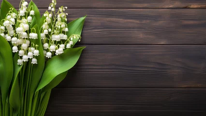 Fototapeten  Lily of the Valley Flower on Wooden Background with Copy Space © icehawk33