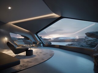 interior of modern building, futuristic style, 3D rendering