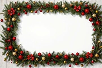 A beautiful red and gold Christmas wreath is adorned with white flowers and green pine branches, set against a pure white background.