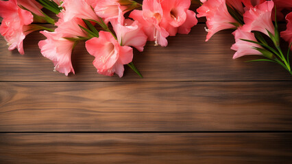 Gladiolus Flower on a Wood Background with Copy Space