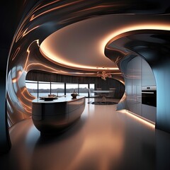 interior of modern building, futuristic style, 3D rendering
