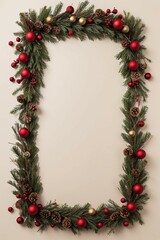 A beautiful red and gold Christmas wreath is adorned with white flowers and green pine branches, set against a pure white background.