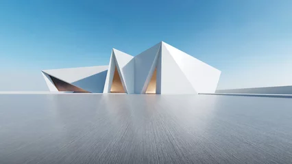 Foto op Plexiglas 3d render of abstract futuristic architecture with empty concrete floor. Scene for car presentation. © nuchao