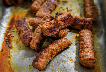Armenian lule or lula kebab roasted skewer at a food festival in San Francisco