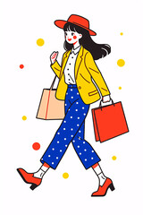 Double Eleven Shopping Festival, illustration of a girl happily shopping