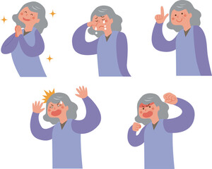 高齢女性のポーズイラストセット